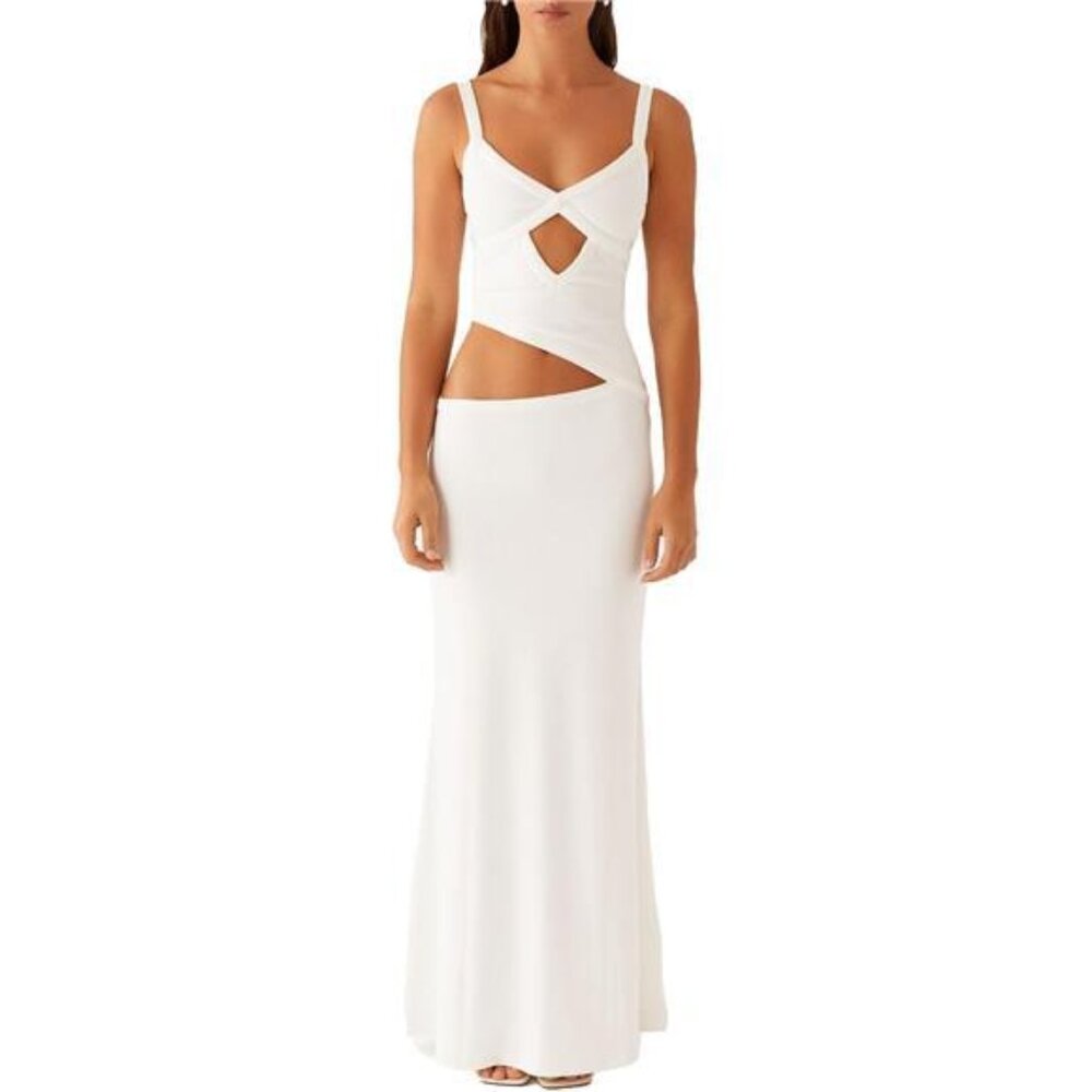 Women Sexy Maxi Dress Cut Out White - Picture 2 of 7